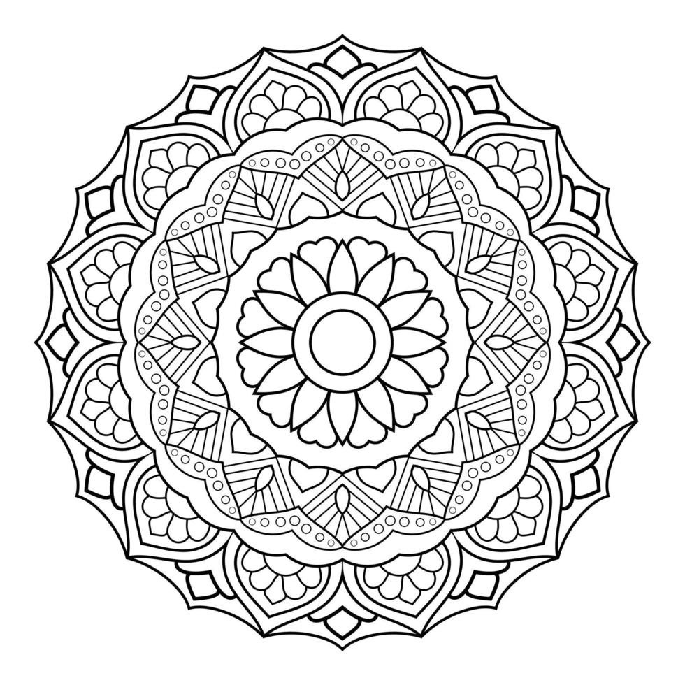 Mandala flower pattern with Arabic ethnic style Indian black and white floral outline art vector