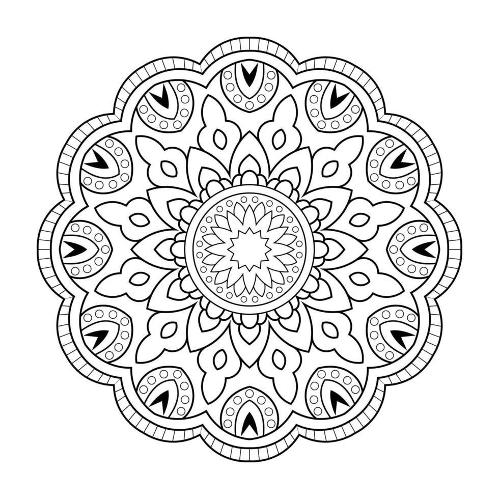 Mandala flower pattern with Arabic ethnic style Indian black and white floral outline art vector