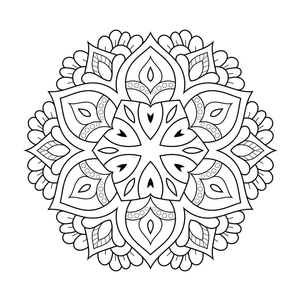 Mandala flower pattern with Arabic ethnic style Indian black and white floral outline art vector