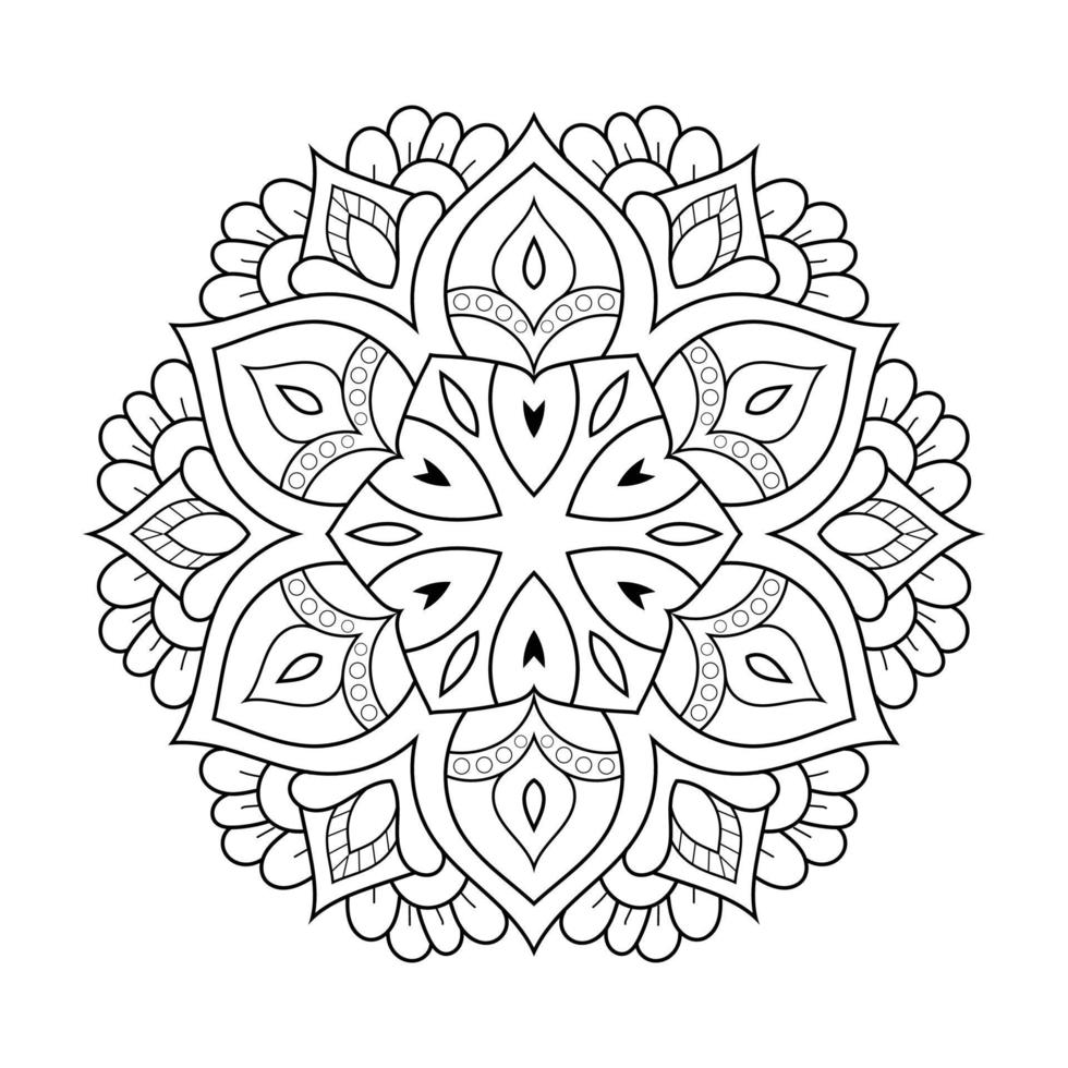 Mandala flower pattern with Arabic ethnic style Indian black and white floral outline art vector