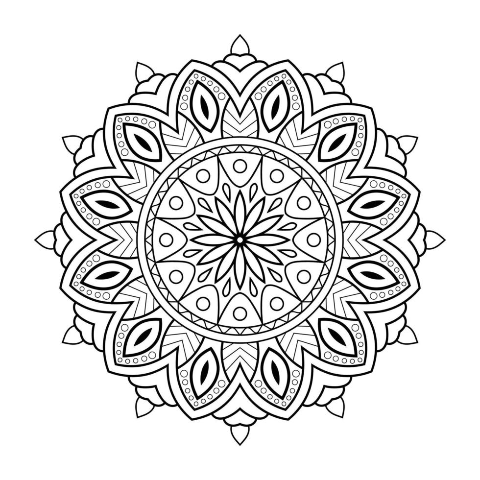 Mandala flower pattern with Arabic ethnic style Indian black and white floral outline art vector