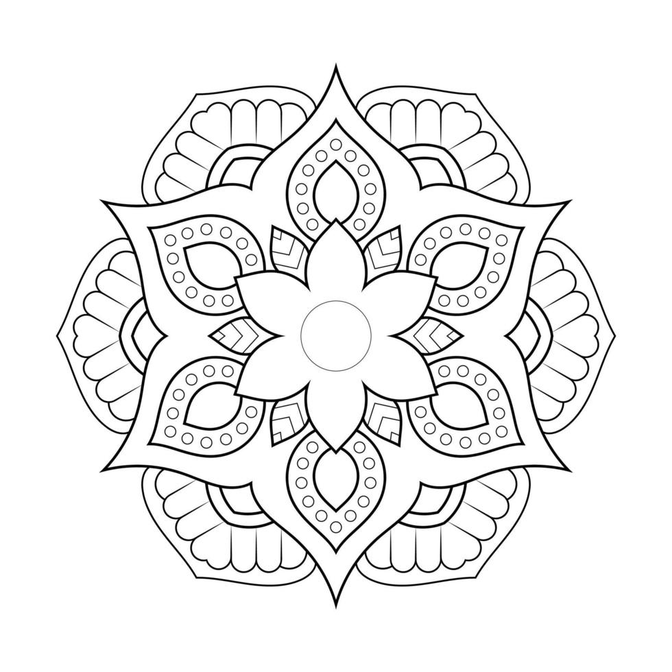 Mandala flower pattern with Arabic ethnic style Indian black and white floral outline art vector