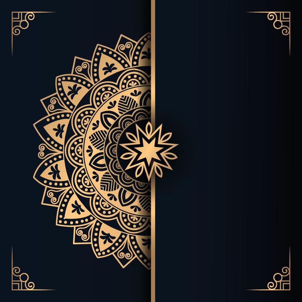 Golden luxury ornamental mandala background design with vintage wedding invitation card pattern vector