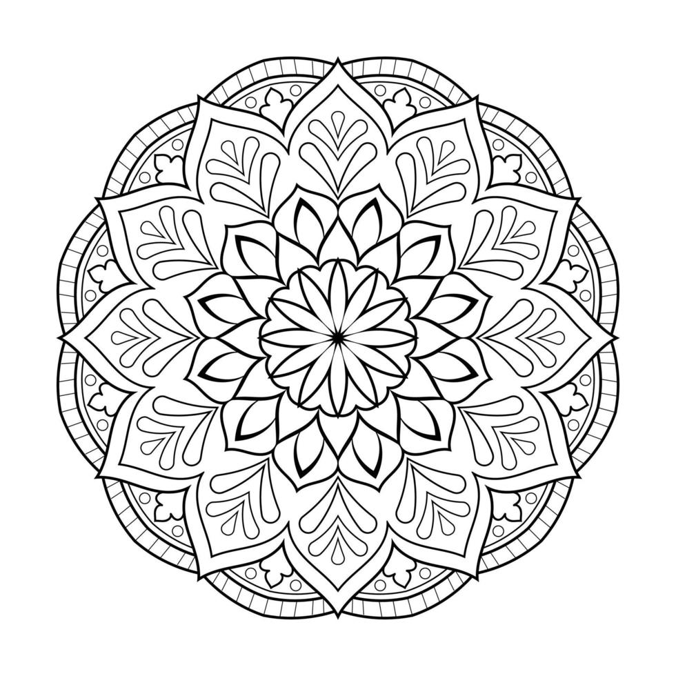 Mandala flower pattern with Arabic ethnic style Indian black and white floral outline art vector