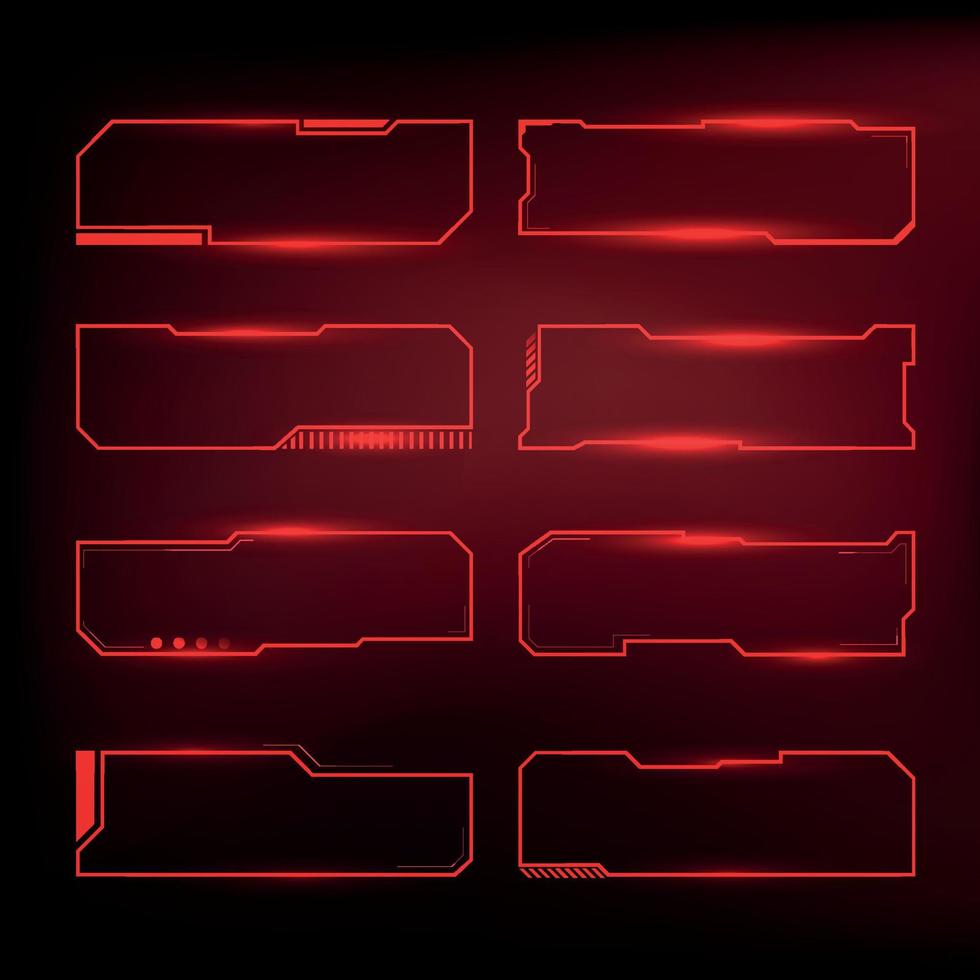 Techno-futuristic, style, sci-fi red button set, hi-tech information set badge. vector