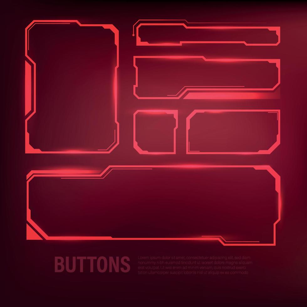 button set Techno-futuristic style sci-fi color red 2 vector