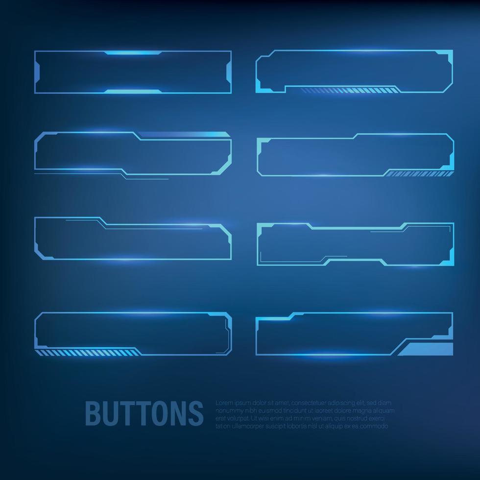 conjunto de botones estilo tecno-futurista ciencia ficción color azul vector