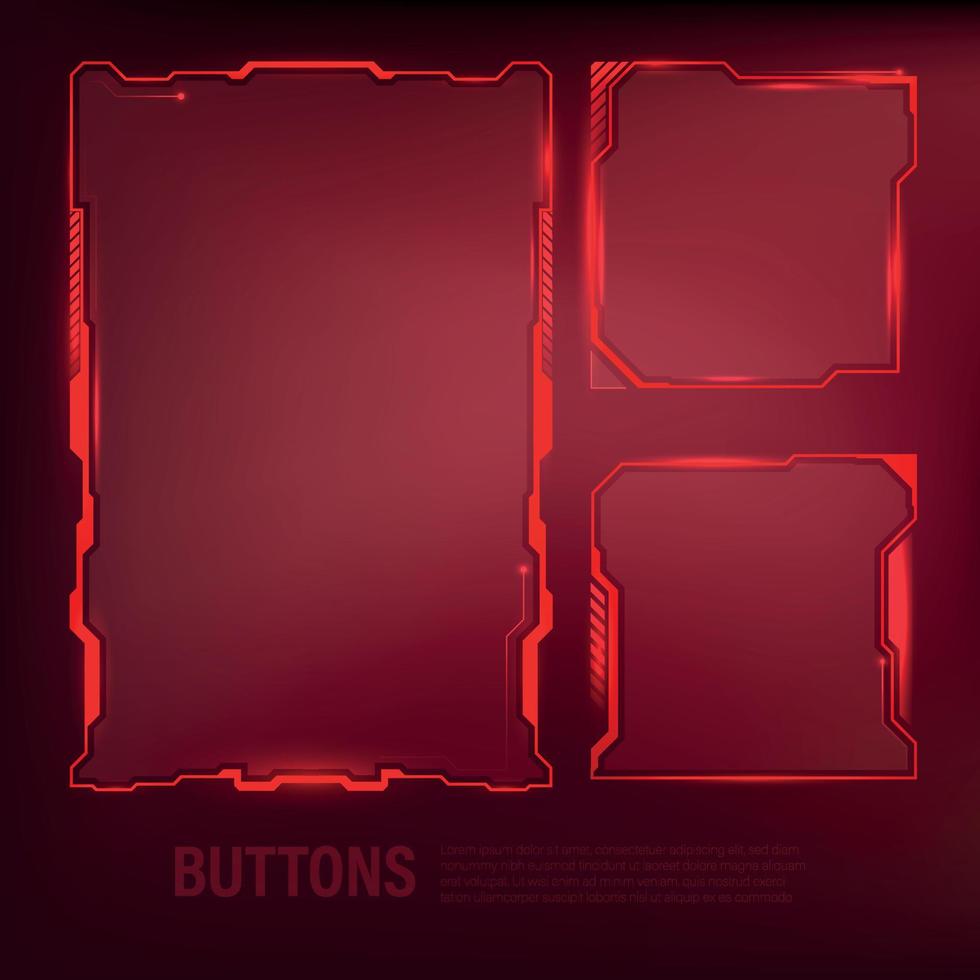 button set Techno-futuristic style sci-fi color red 3 vector