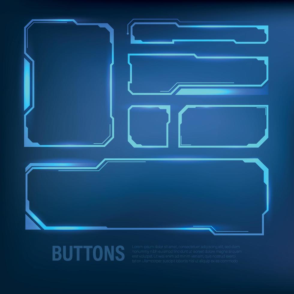 conjunto de botones estilo tecno-futurista ciencia ficción color azul 2 vector