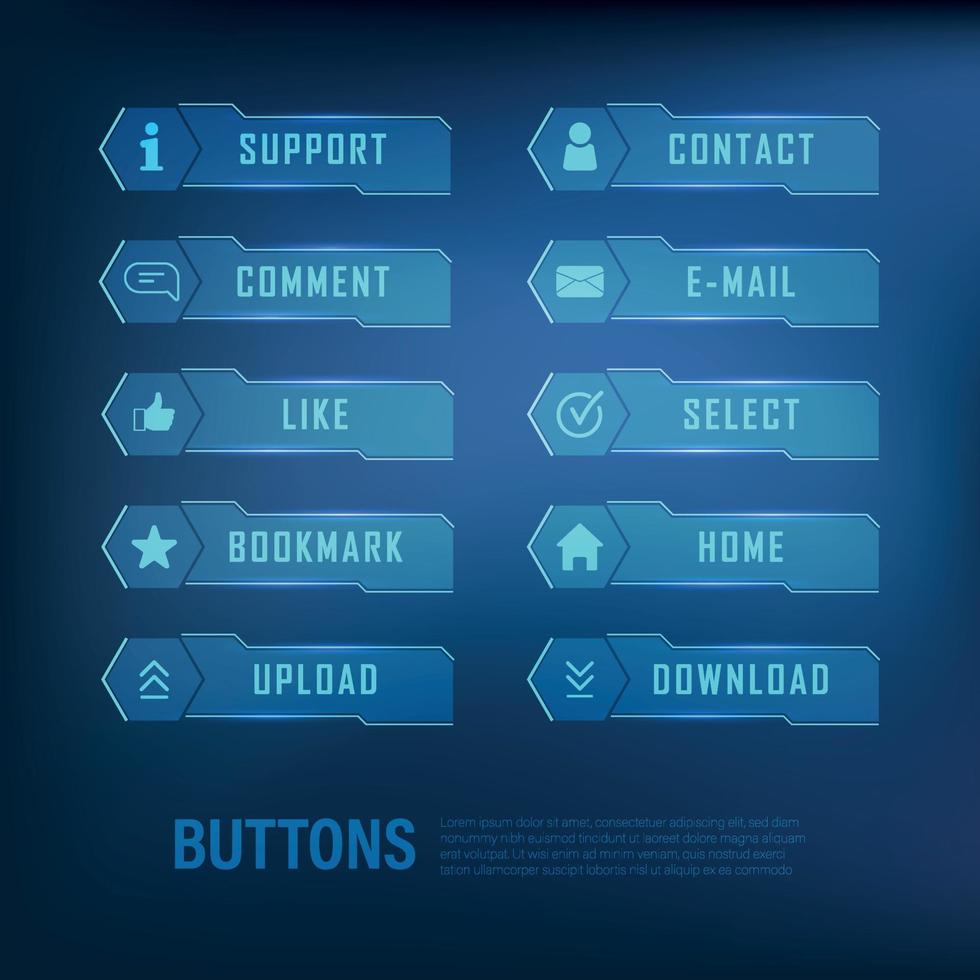 colección de botones conjunto de estilo de ciencia ficción color azul vector