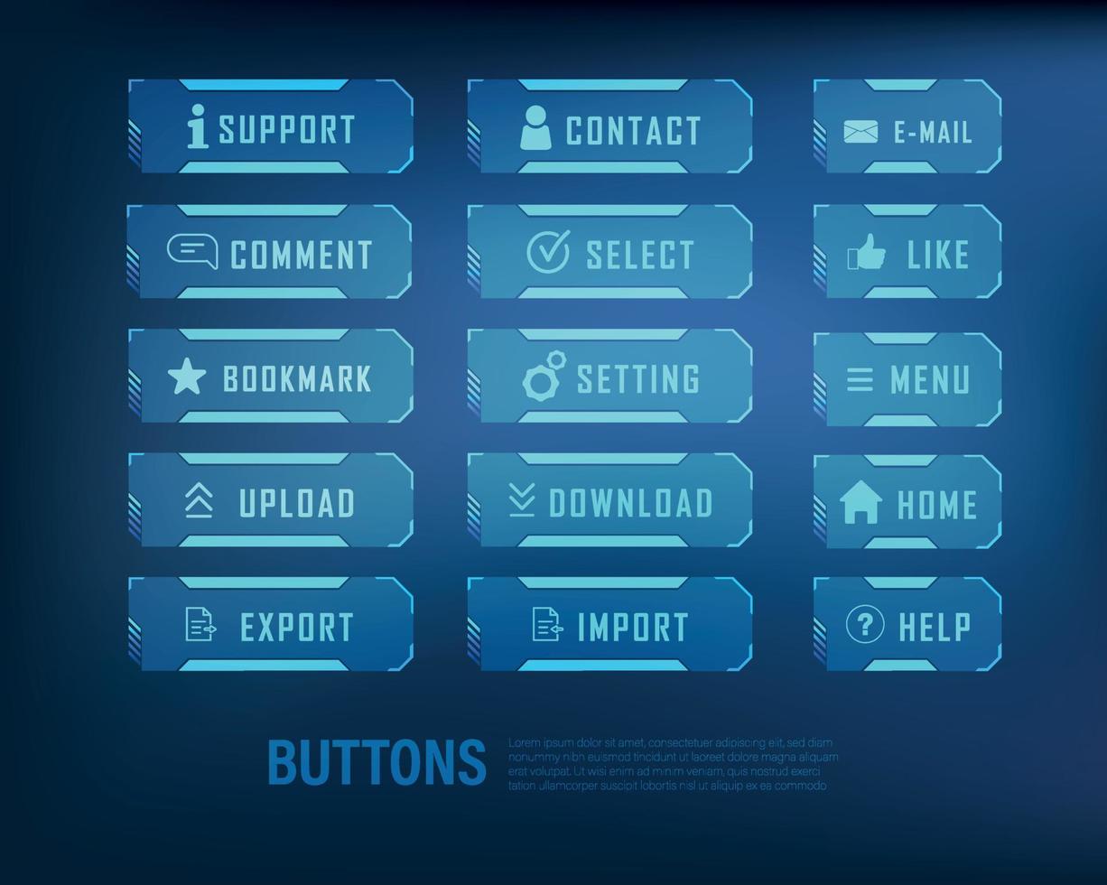 colección de botones conjunto de estilo de ciencia ficción color azul vector