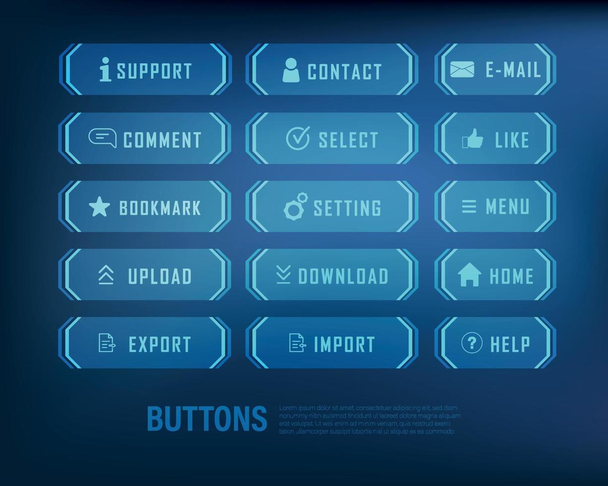 button collection sci-fi style set color blue vector