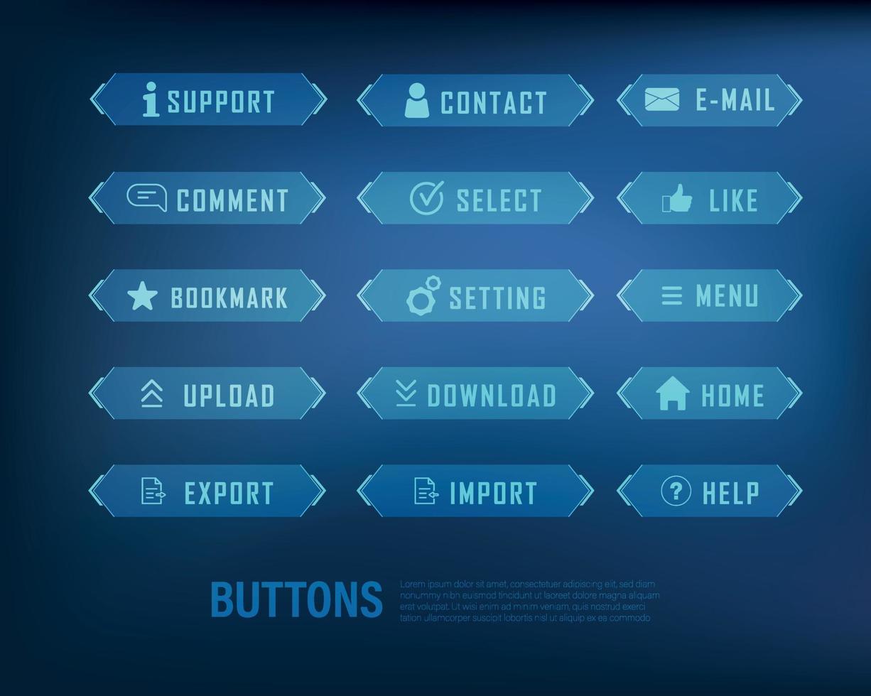 button collection sci-fi style set color blue vector