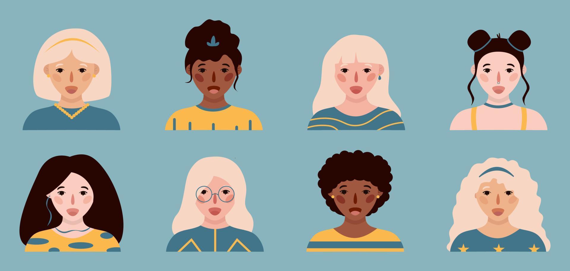 Girls portraits. Set of vector