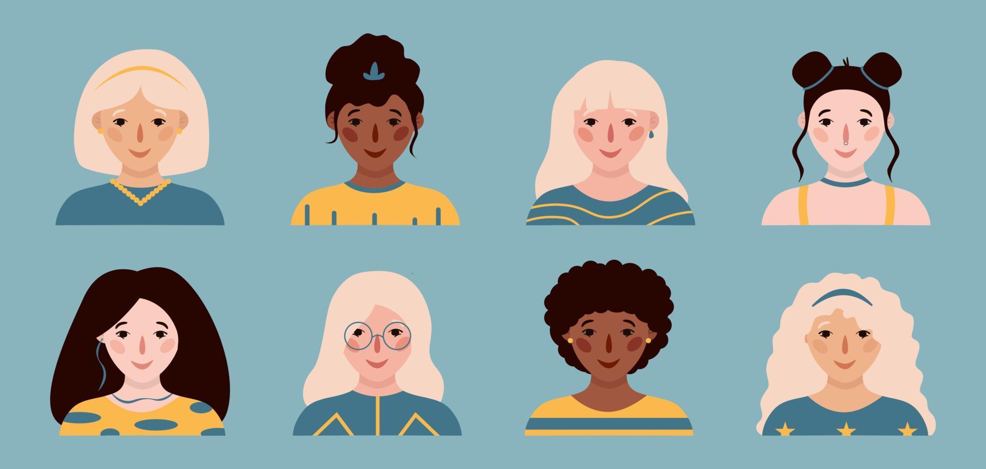 Girls portraits. Set of vector