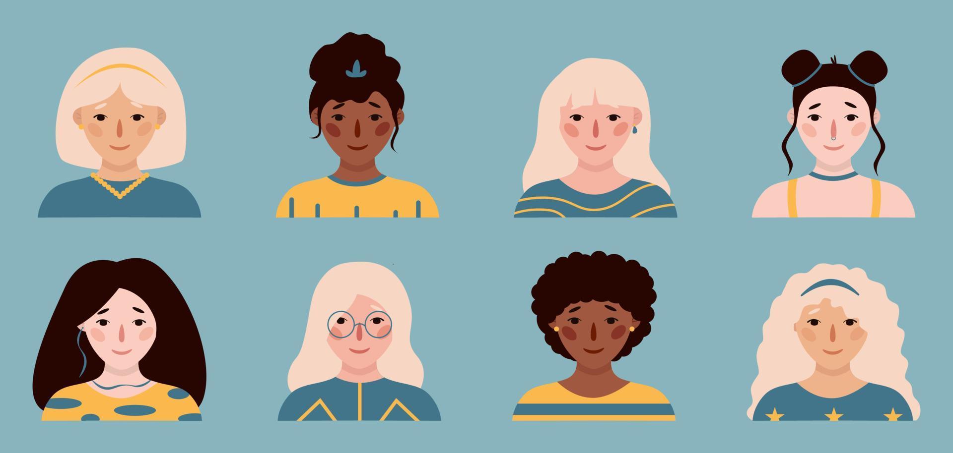 Girls portraits. Set of vector