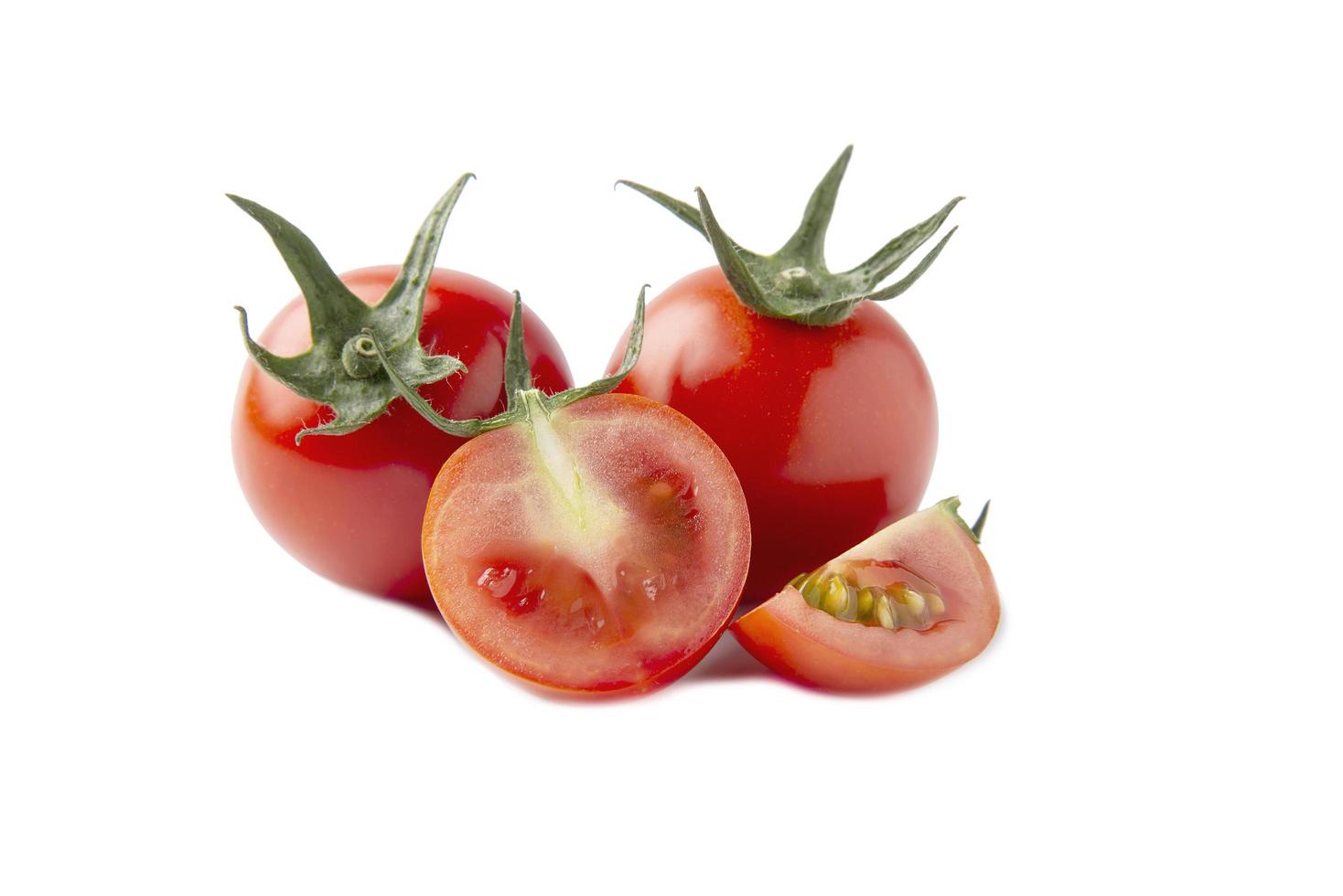 Red ripe tomato isolated on white background - fresh tomato healthy vegetable concept photo