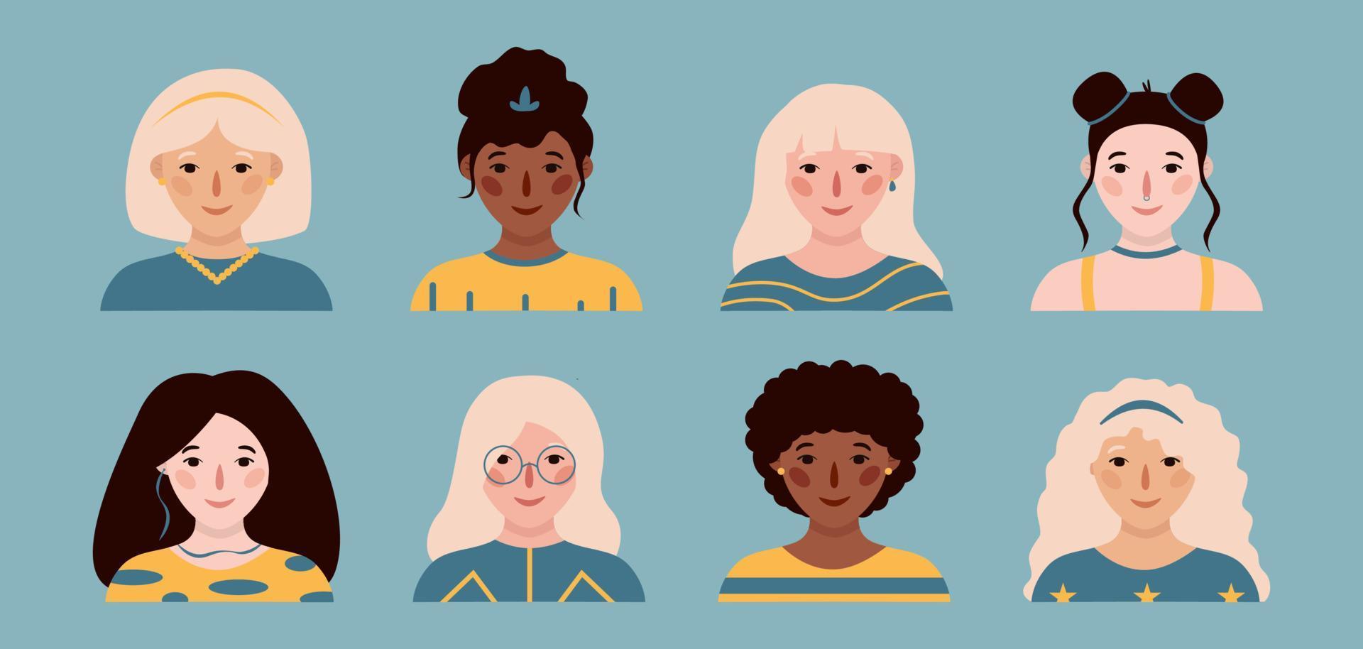 Girls portraits. Set of vector