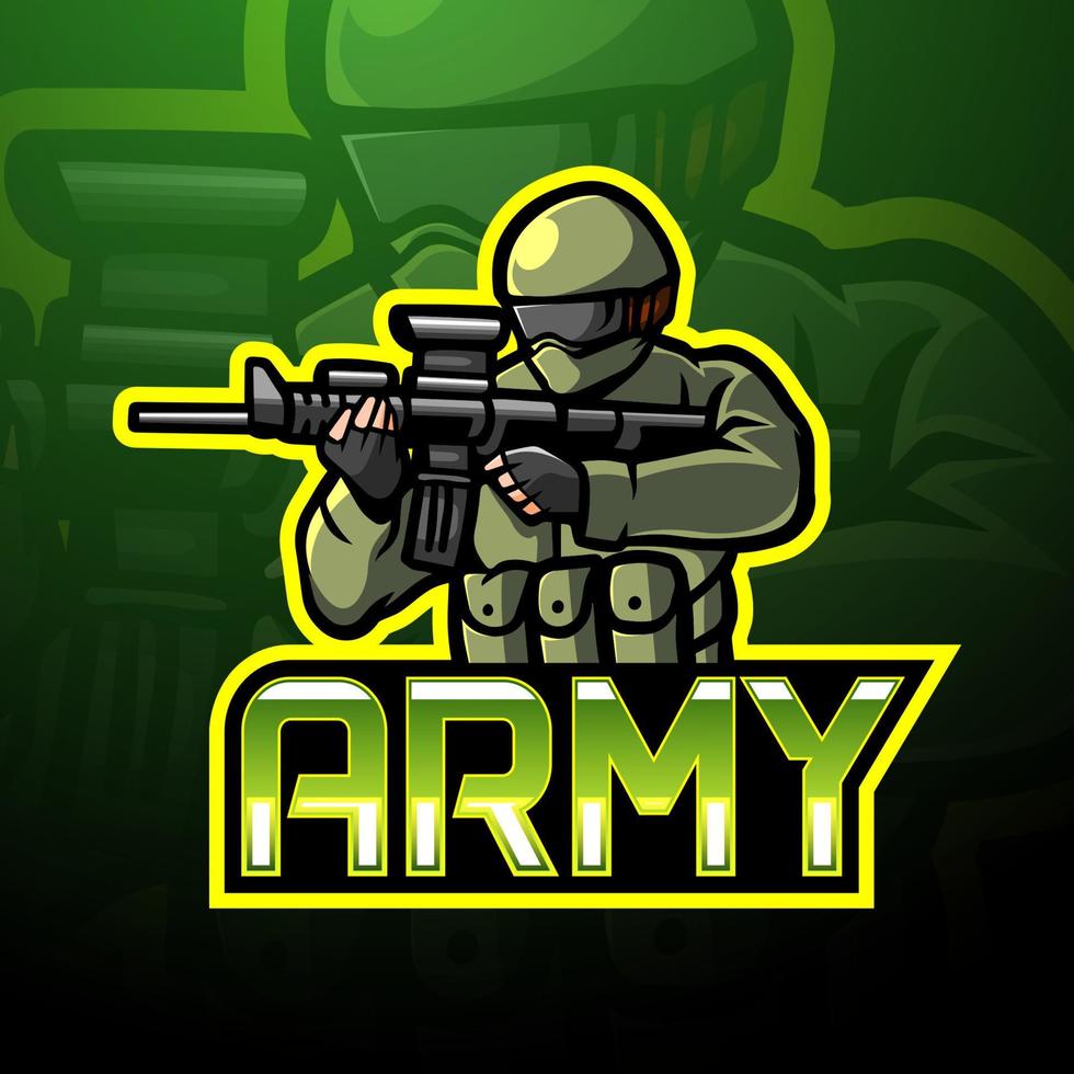 diseño de mascota del logotipo de esport del ejército vector