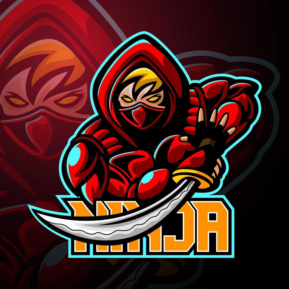 diseño de logotipo de esport deportivo de mascota ninja vector