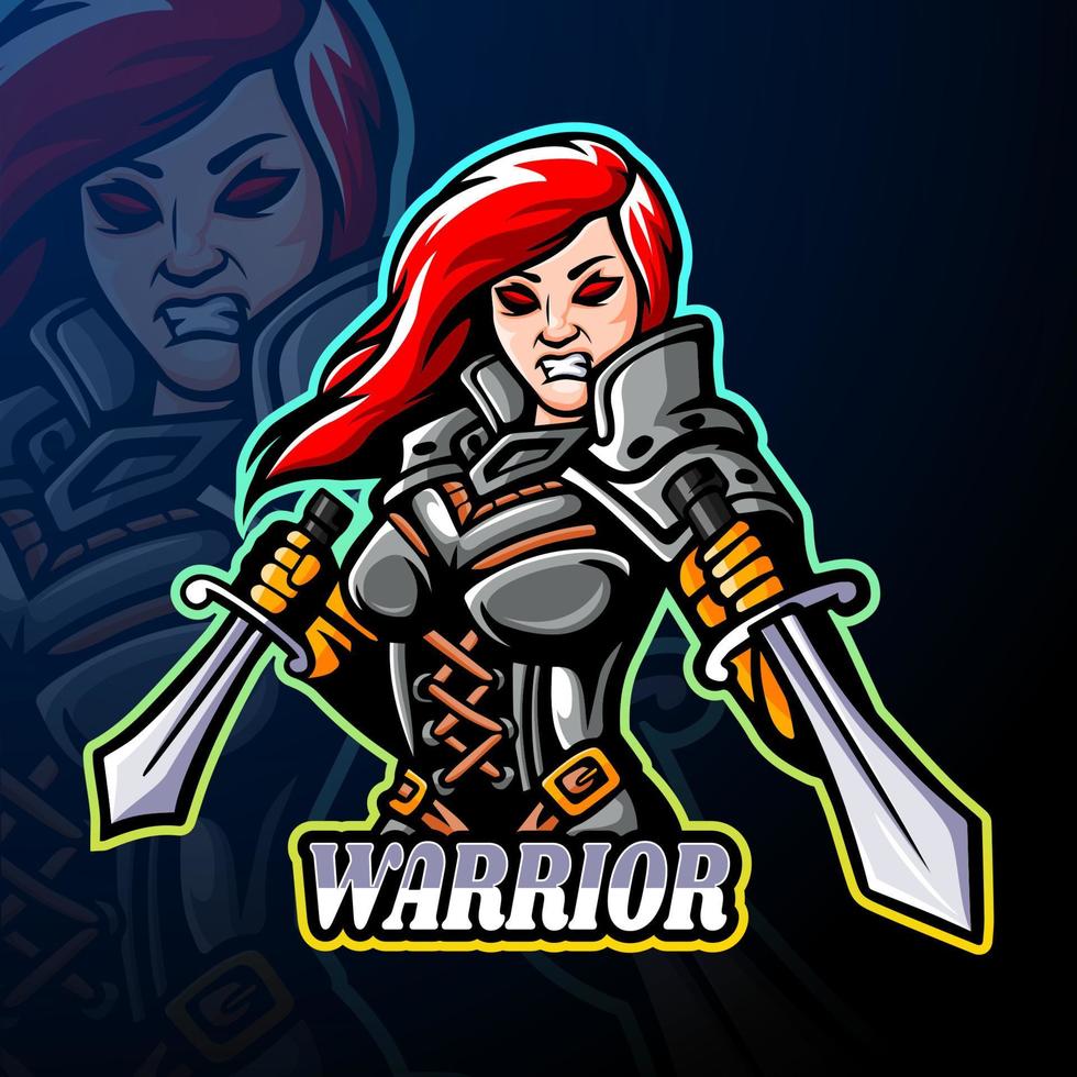 Warrior girl esport logo mascot design vector