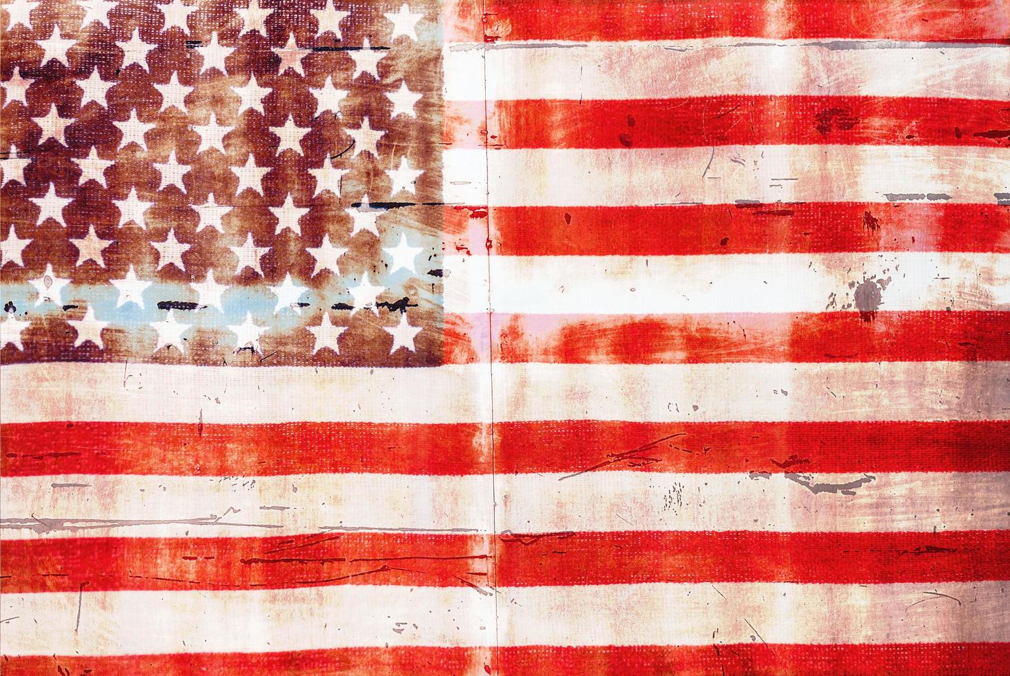 USA flag overlay on old rusty wall surface texture for background use photo