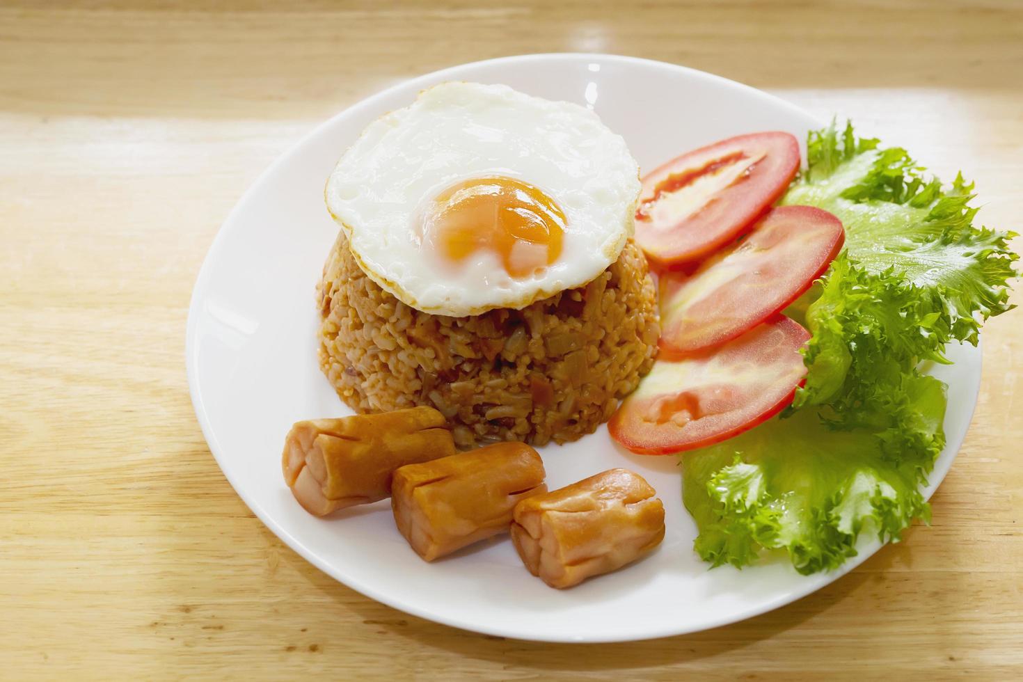 Fried rice sausage ketchup homemade cooking concept background photo