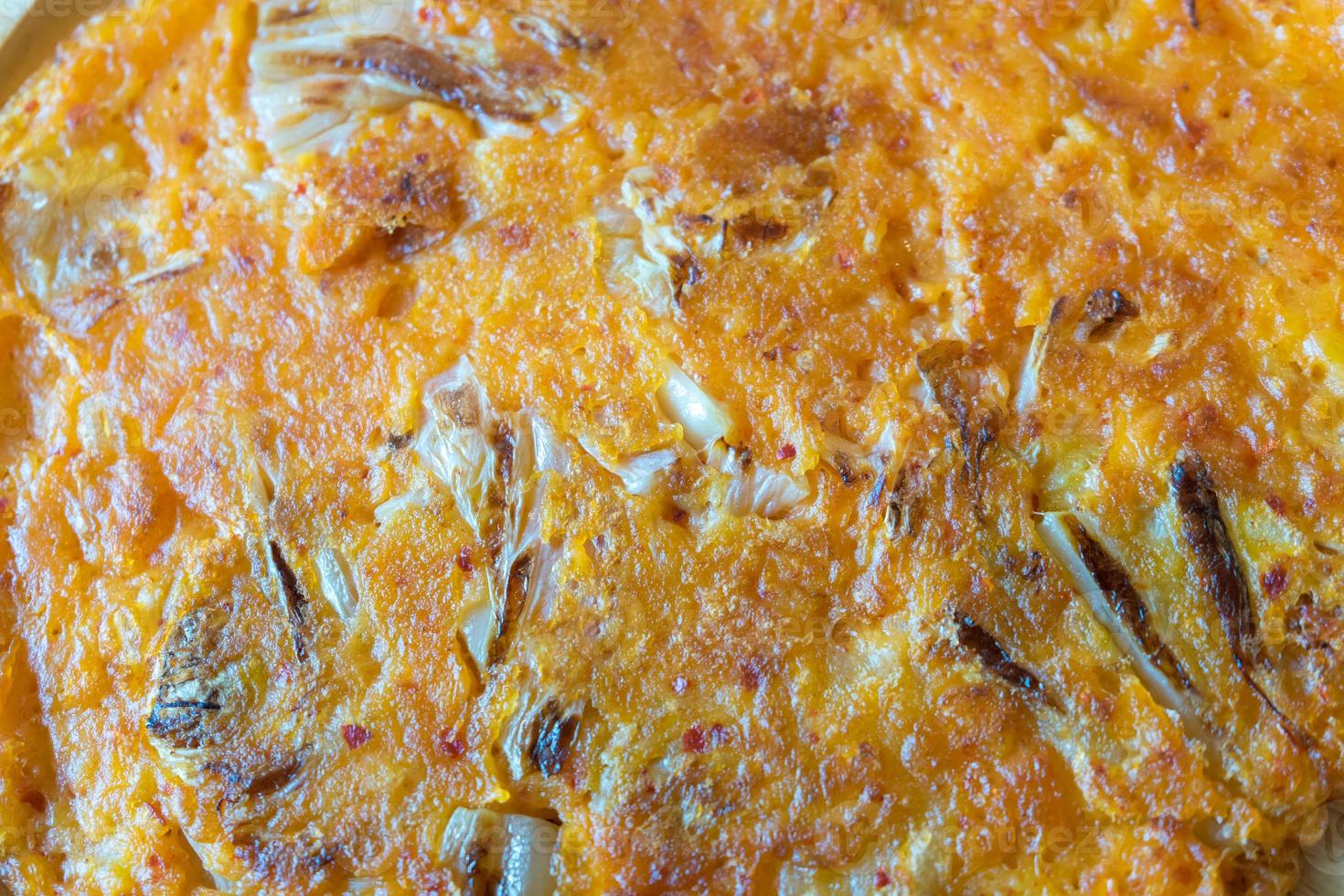 Korean food in modern applied kimchi with pizza merge together. photo