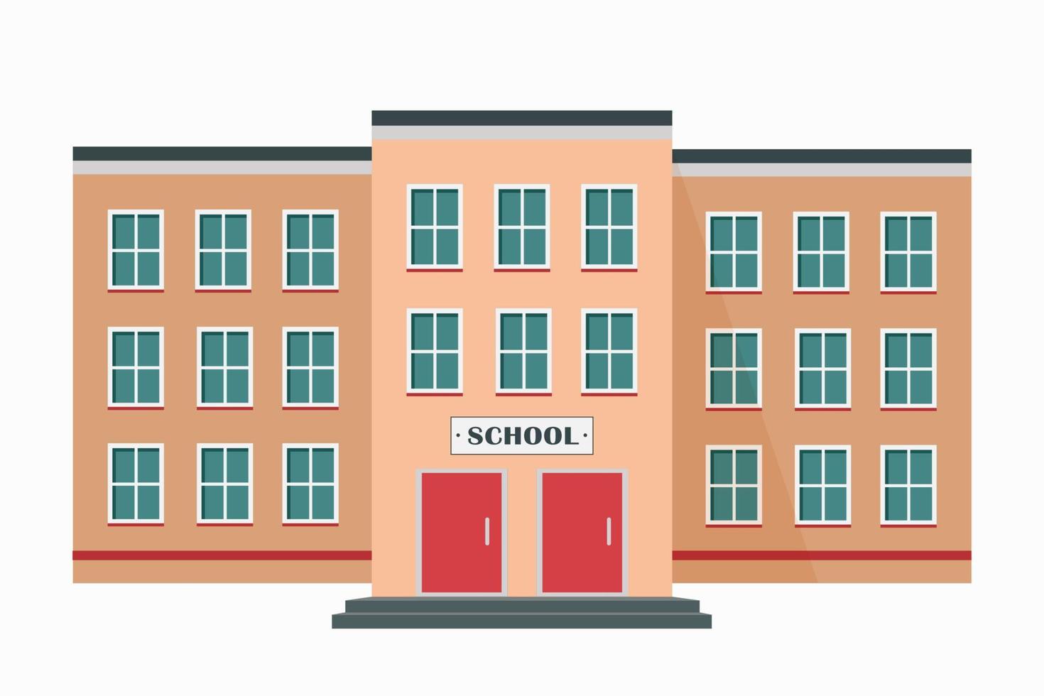 Front view of the school. Three-storey building isolated on the white background. Graphic design. vector