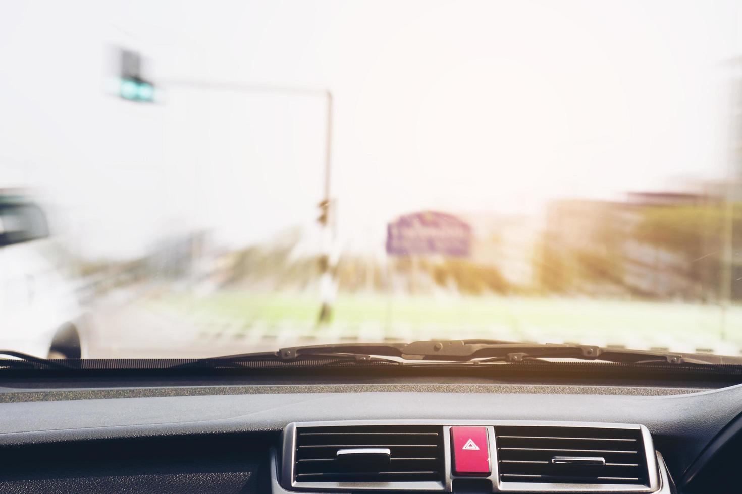 Front view of car movement with radial blur traffic ahead photo