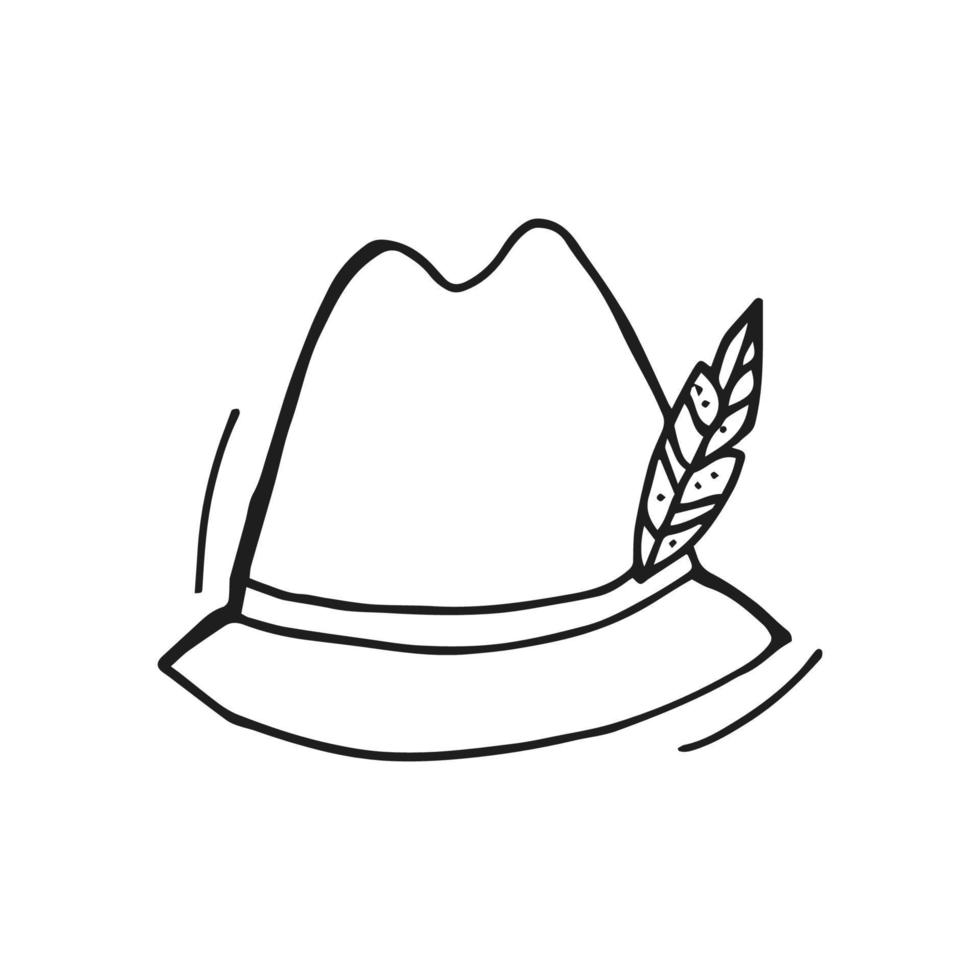 oktoberfest 2022 - fiesta de la cerveza. sombrero de contorno de garabato dibujado a mano con una pluma sobre un fondo blanco. fiesta tradicional alemana. vector