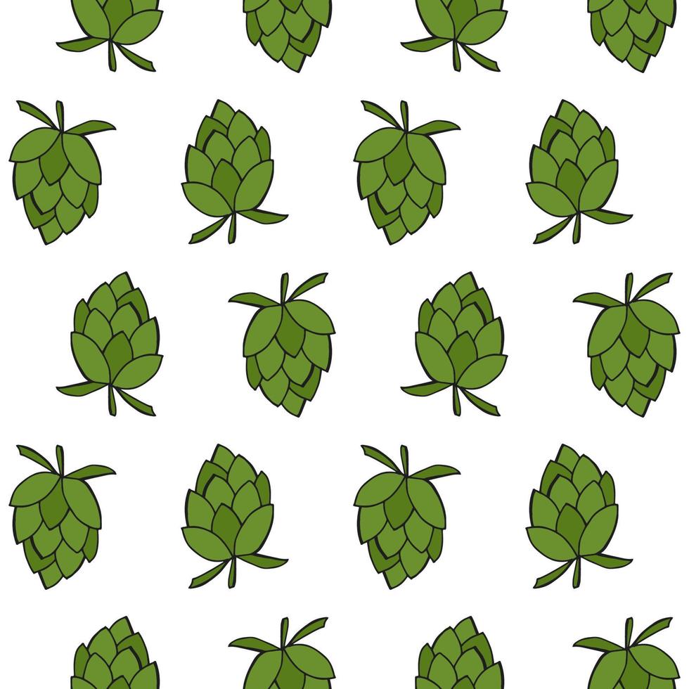 Oktoberfest 2022 - Beer Festival. Hand-drawn Doodle elements. Seamless Pattern. German Traditional holiday. Colored hops on a white background. vector
