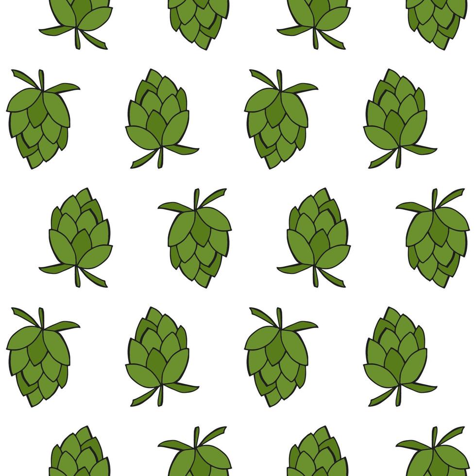 Oktoberfest 2022 - Beer Festival. Hand-drawn Doodle elements. Seamless Pattern. German Traditional holiday. Colored hops on a white background. vector