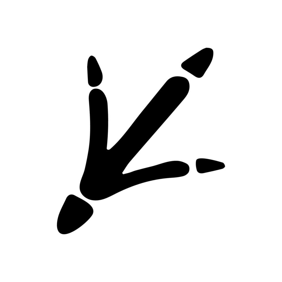 Hand drawn doodle bird footprint. Vector black chick paws.