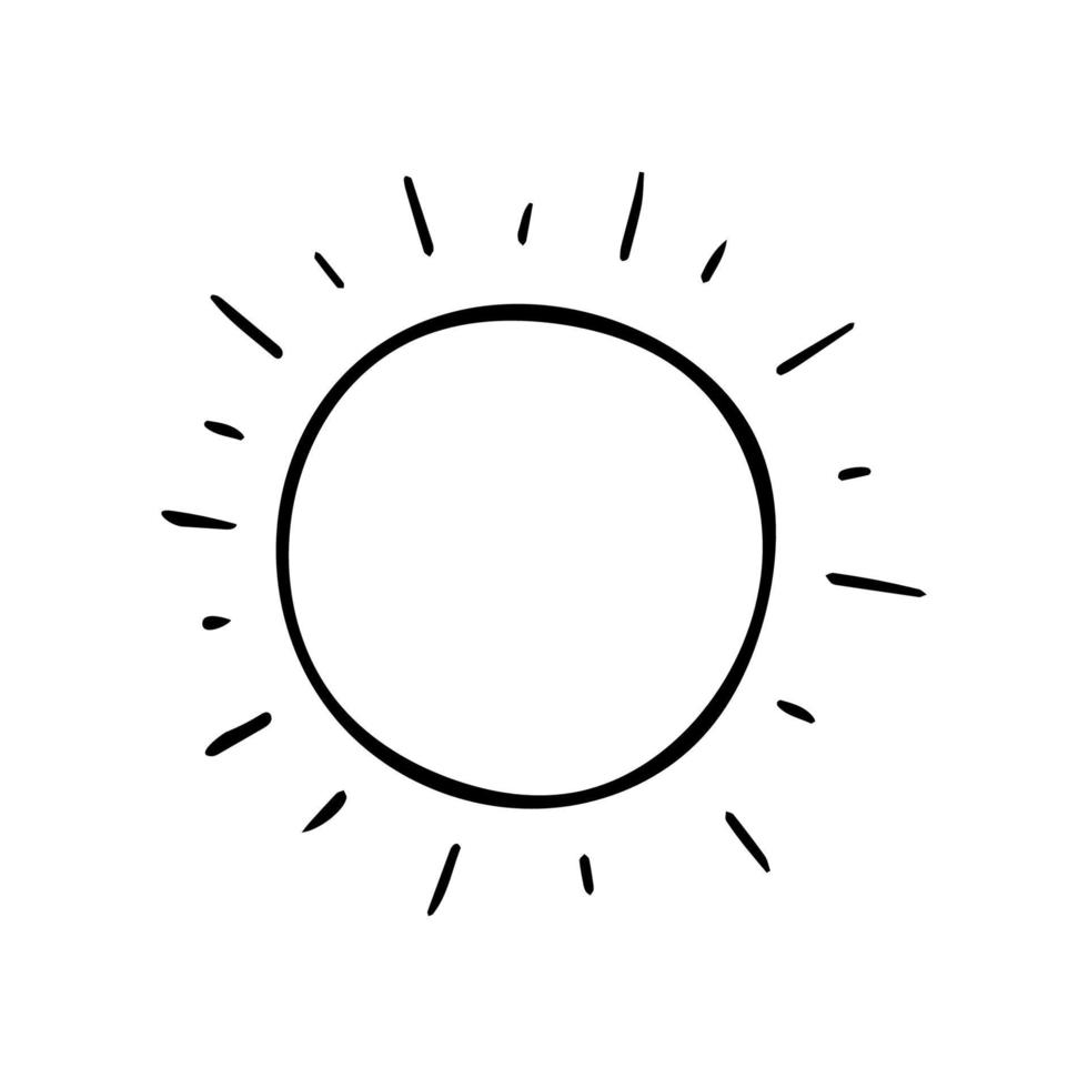 Hand drawn cute doodle sun. Vector summer clipart. Outline.