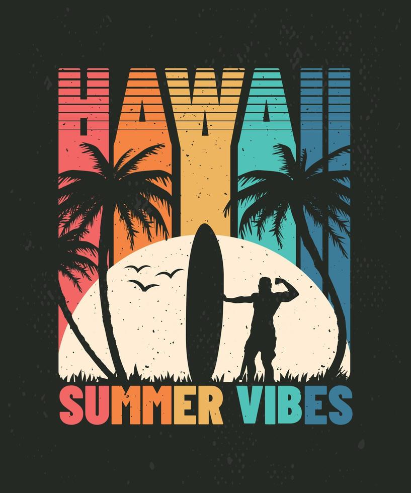 Hawaii Summer Vibes Tropical Palm Beach Illustration vector