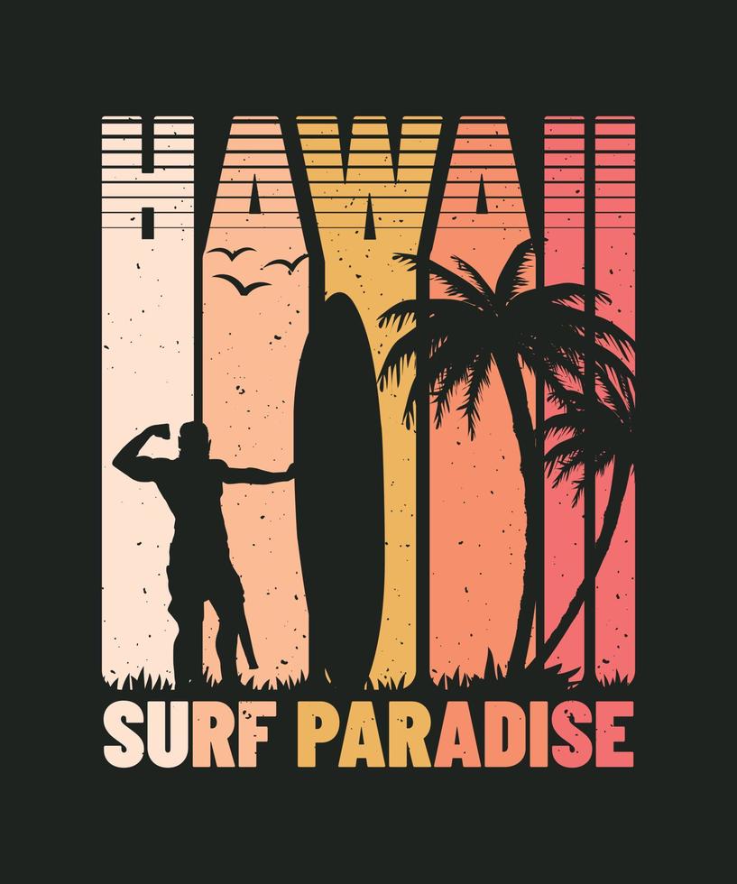 Tropical Hawaii Surf Paradise retro vintage t-shirt design vector