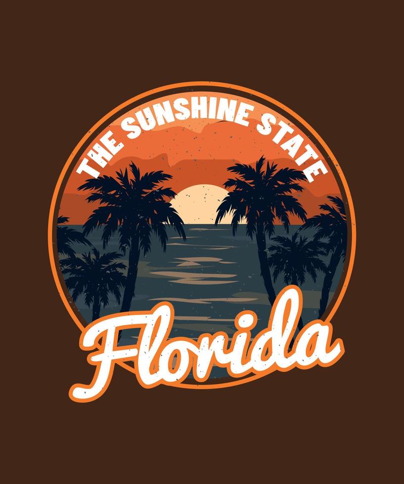 diseño de camiseta de playa al atardecer del estado del sol de florida vector