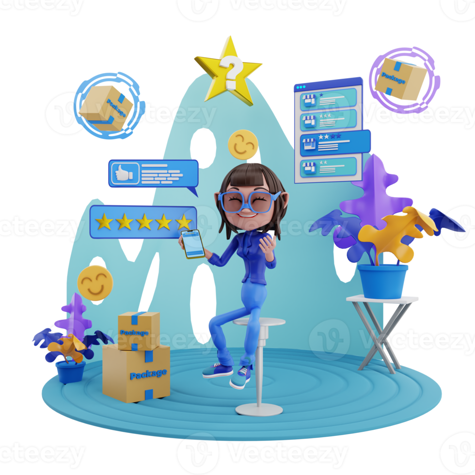 3d render customer reviews illustration png