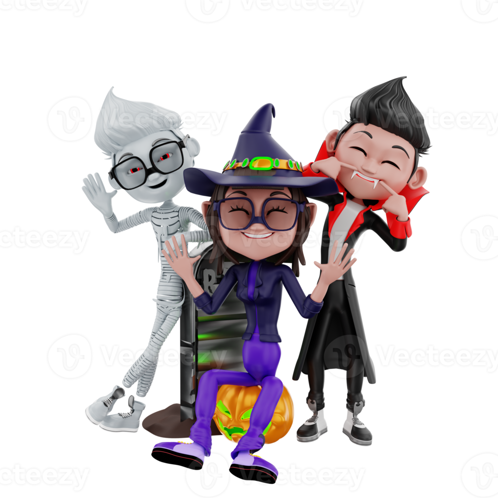 3d rendering of halloween characters png