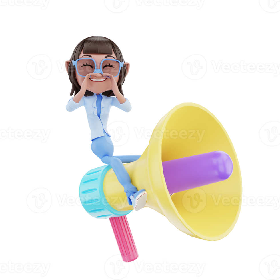 3d character female with megaphone png