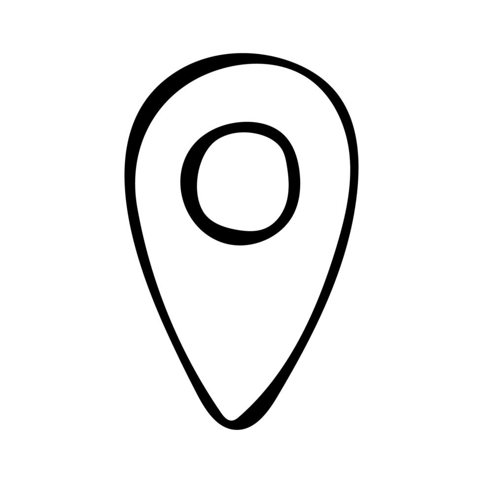 Hand drawn doodle pin icon. Location icon symbol. Vector check-in logo. GPS map sign. Outline.