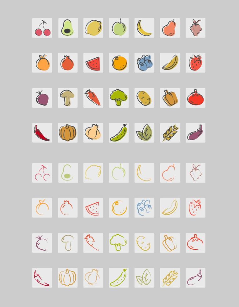 iconos con frutas y verduras vector