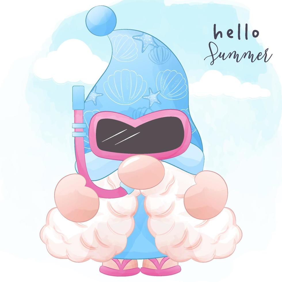 linda ilustración de gnomo de verano vector