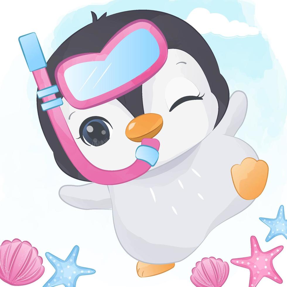 Cute Summer penguin Illustration vector