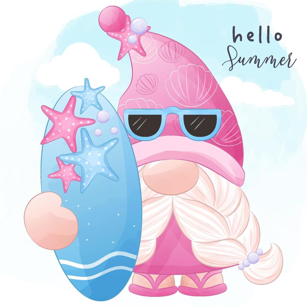 linda ilustración de gnomo de verano vector