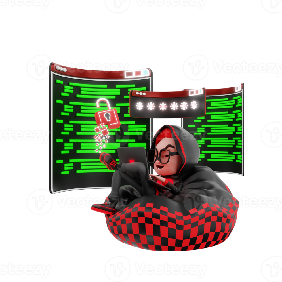 3D character cyber crime illustration png