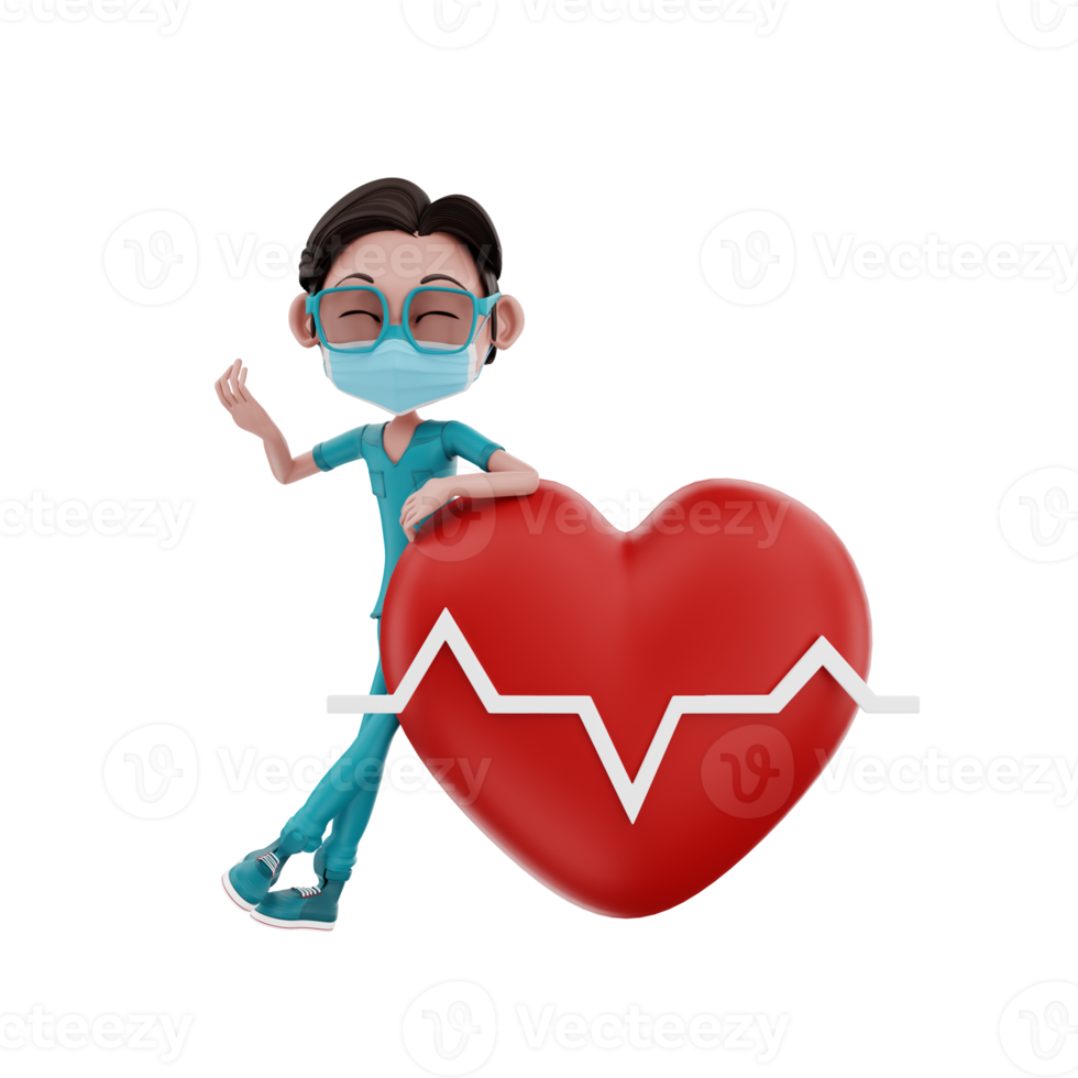 3D render nurse character illustration png