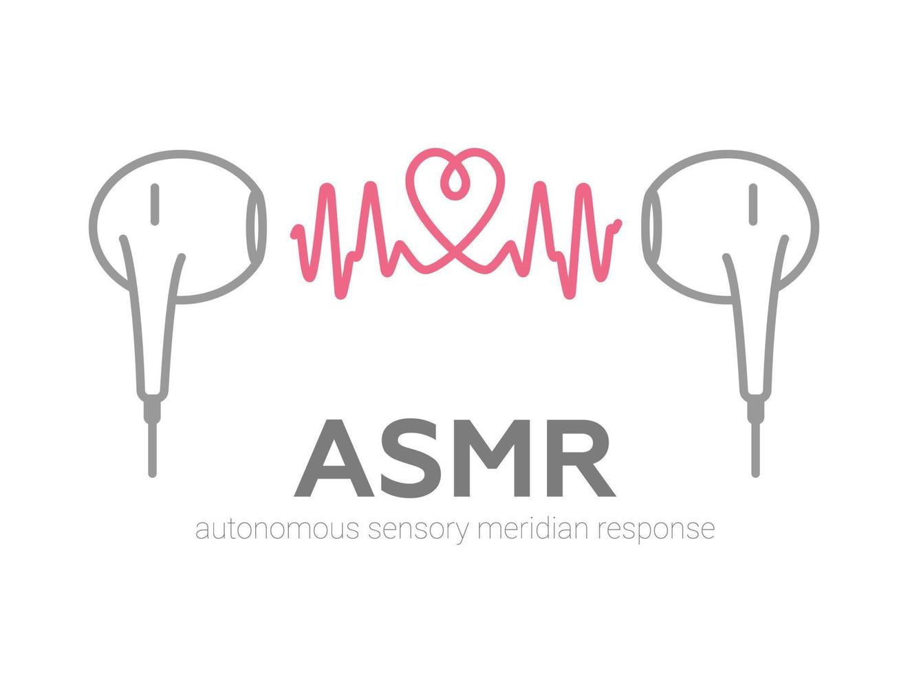 respuesta meridiana sensorial autónoma, logotipo o icono de asmr. auriculares, forma de corazón y ondas de sonido como símbolo de disfrutar de sonidos, susurros o música. estilo de línea plana de ilustración vectorial vector