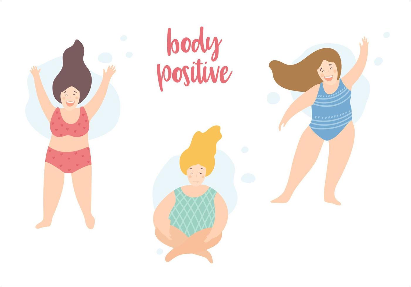 mujeres con cuerpo positivo en la playa vector